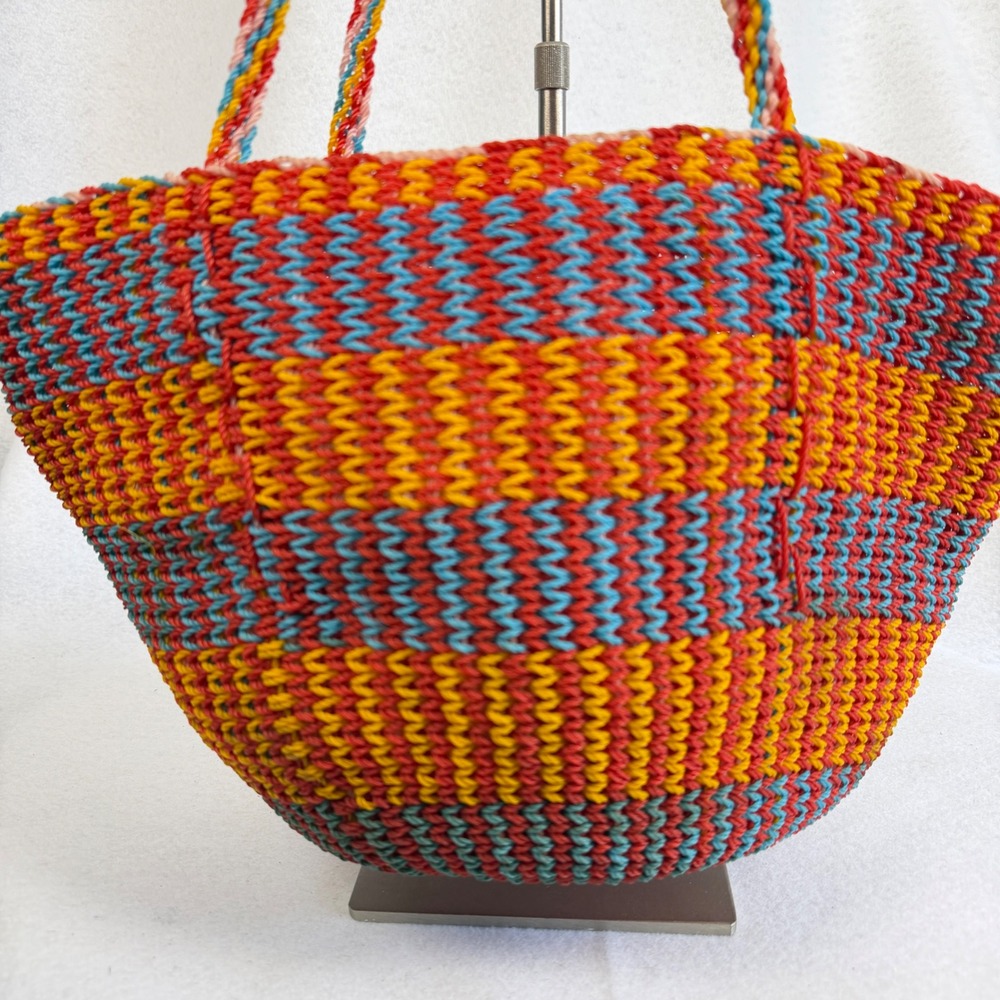 Boho Woven Straw Tote Bag Multi Color Striped Beach Shoulder Bag Summer Purse - Picture 2 of 9